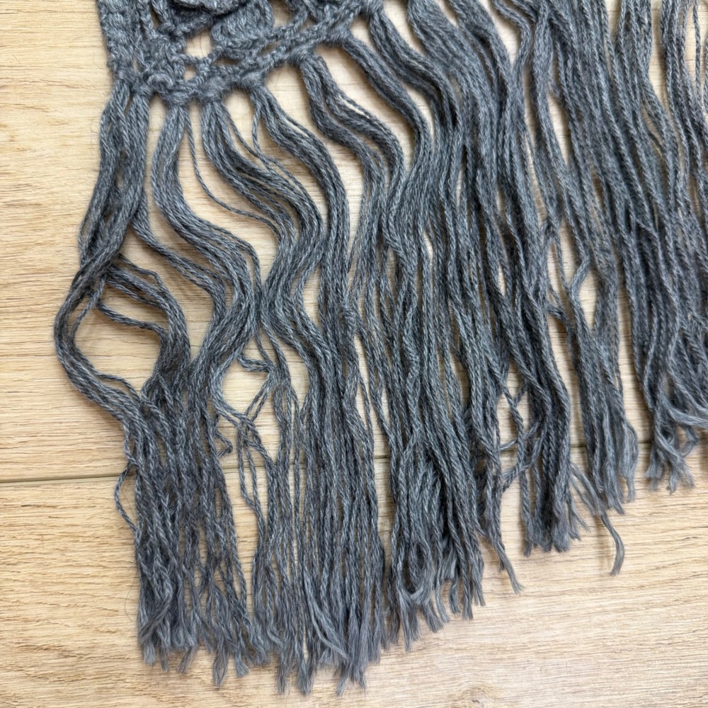Alpaca Camargo Gray Alpaca Wool Scarf Crochet Floral Fringe Scandi Lagenlook Big - Picture 6 of 12